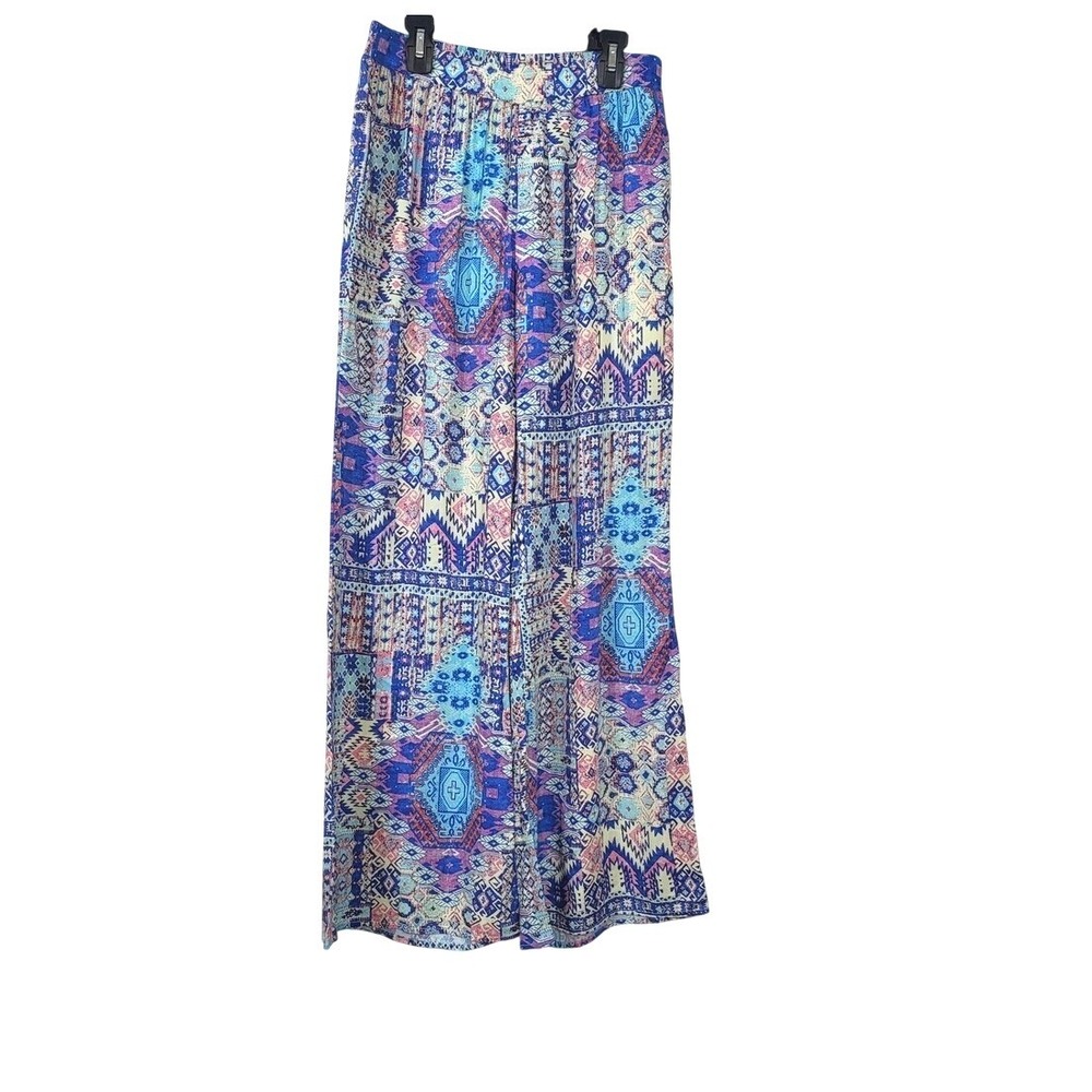 Everly Anthropologie Womens Blue Geometric Wide Leg Boho Palazzo‎ Pants Small